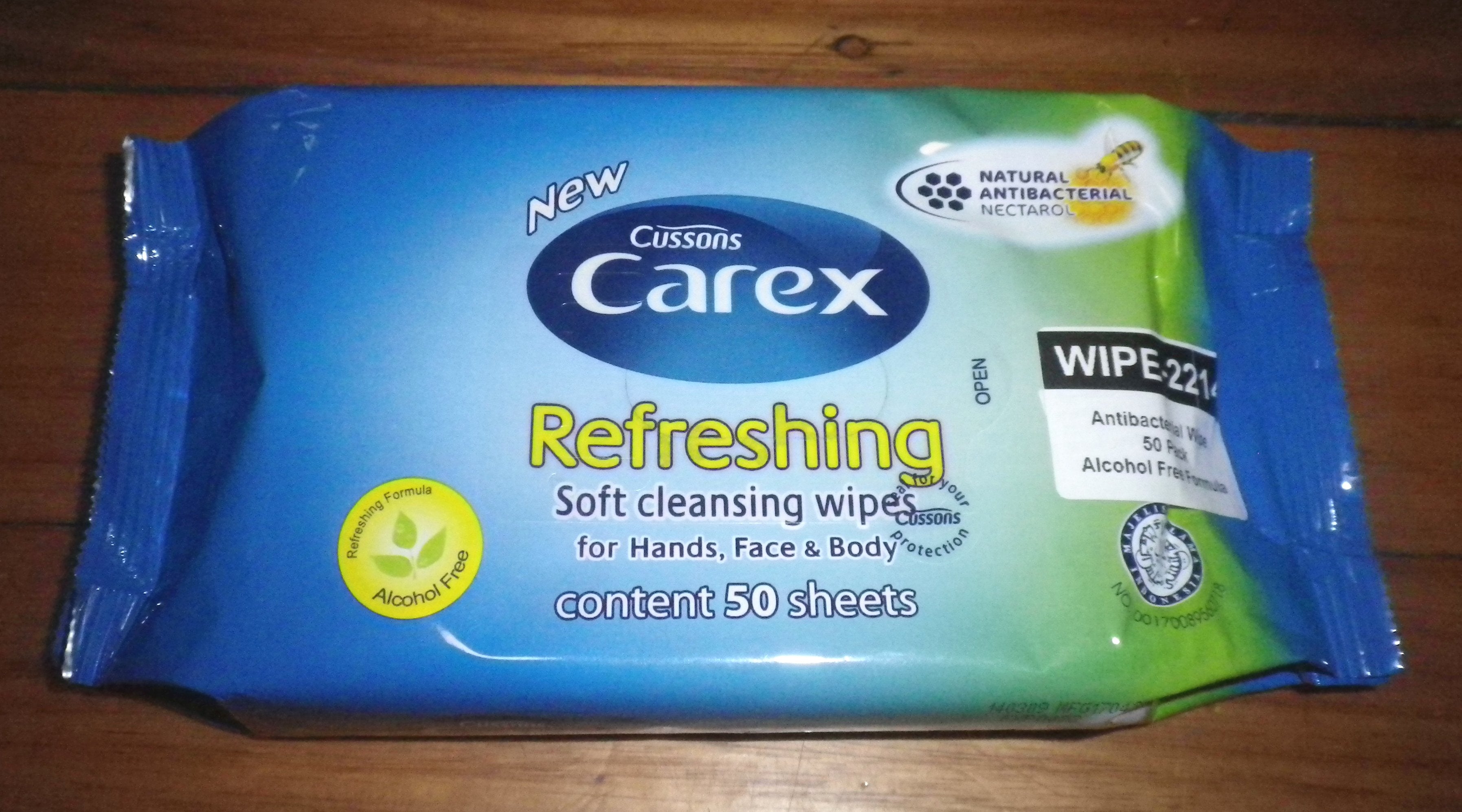 Cussons Carex Natural Antibacterial Refreshing Soft Hand, Body and Face Wipes - Pack of 50 Pieces (# WIPE-2214)
