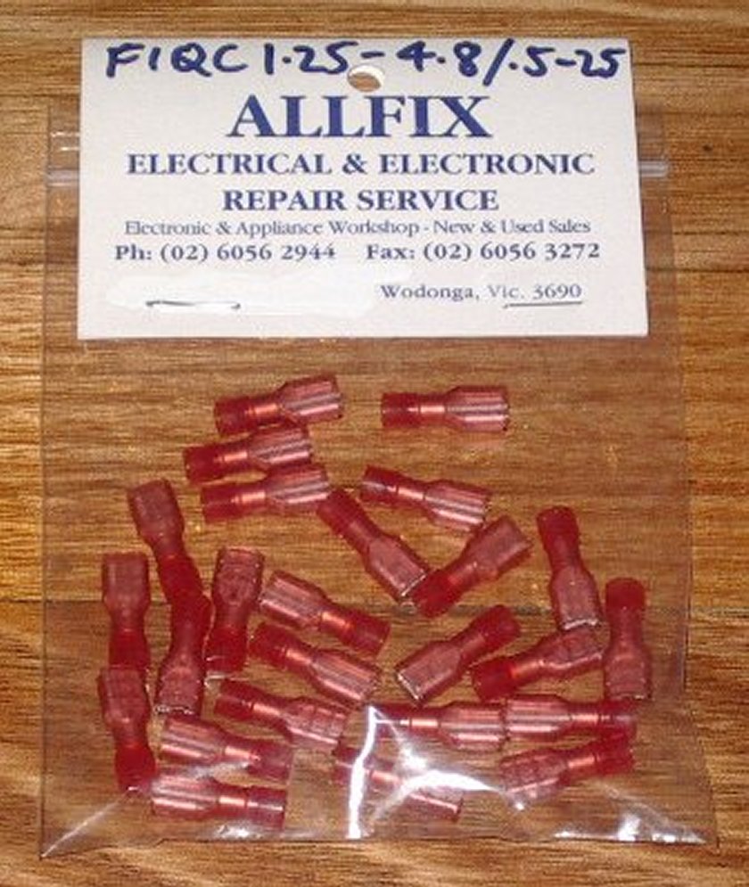 25-Piece Pack of Red 415V Insulated 4.8mm Female Spade Terminals