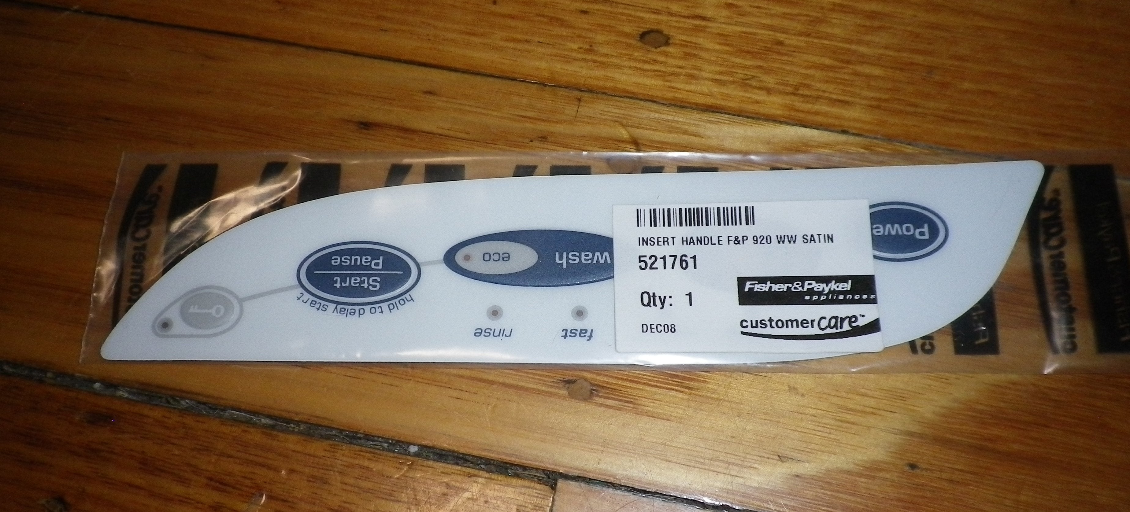 Fisher & Paykel DW920 Nautilus White Front Control Panel Decal - Part FP521761